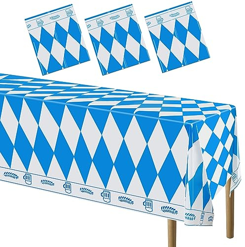 3 Stück Bierfest Tischdecke, Bayerische Tischdeko, Bayrisch Tischtuch, Blau Weiß Partytischdecke für Bierfest Deko, Bierfest Party Dekoration 130 * 275cm (3 Stück)