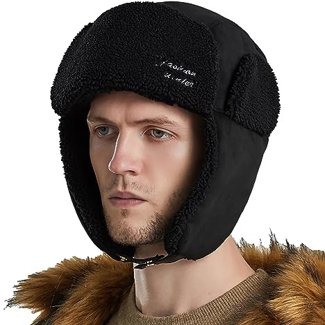 SJTJSPX Wintermütze Herren Damen Fliegermütze Warme Trappermütze Winddicht Pilotenmütze Verdickt Bombermütze mit Ohrenklappen Outdoor Russische Mütze für Laufen Skifahren Motorradfahren