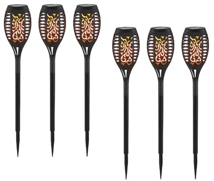 meineWunschleuchte Solarfackeln im 6er Set mit Flammeneffekt, Kunststoff schwarz, Höhe 49,5cm
