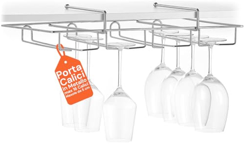 Avilia Porta Bicchieri e Calici per Cucina - Porta Bicchieri di Vino da Tavolo, Facile Fissaggio, Metallo Cromato, Organizzatore Sospeso Salvaspazio 34.5x50x9.5cm Bianco