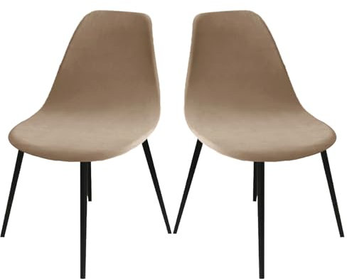 LIFEDX Stuhlbezug Stuhlhussen Samt 2er Set,Stretch Schalenstuhl Bezug Stuhlbezüge für Esszimmerstühle Küchenstühle Stuhlabdeckung Husse Universal,Abnehmbare Waschbarer Antirutsch - Brown||2PCS