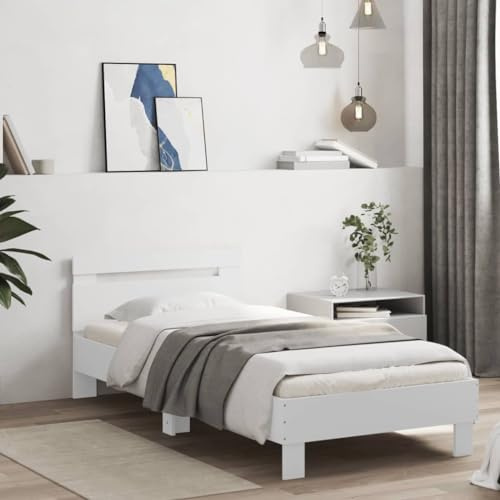 vidaXL Bed Frame without Mattress with LED Lights White 75x190 cm Small