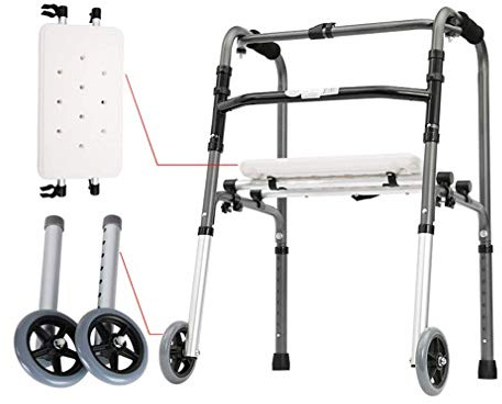 Faltbarer Rollator für die Dusche, mit 2 Rollen, robuster Gehwagen für ältere Menschen, höhenverstellbar, Stahl, Mobilitätshilfe, Gehgestell mit Sitz