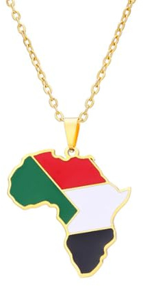 LUTAKU Africa Map Flag Necklace for Women Men,Stainless Steel Drip Oil Cote d'Ivoire Rwanda Egypt Uganda Flag Pendant Necklace Jewellery Accessories