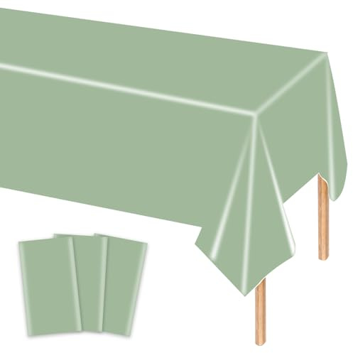 MORAINJAY 3pz Tovaglia Verde Salvia in Plastica, 137x274cm, Tovaglia Rettangolare per Compleanno, Feste Primavera, Matrimonio, Baby Shower, Decorazioni Tavola