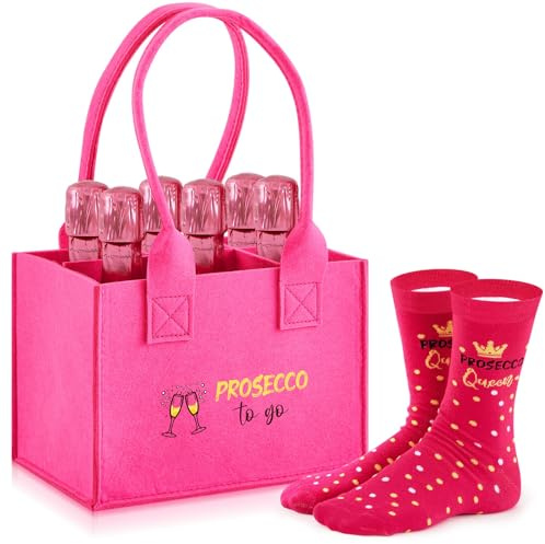Jadive Prosecco Damen Handtasche Filztasche für 6 Flaschen, Prosecco to go | Lustige Geschenke für Frau, Muttertag, Mutter, Filztasche, Socken, Flaschenträger, Einkaufstasche für Prosecco