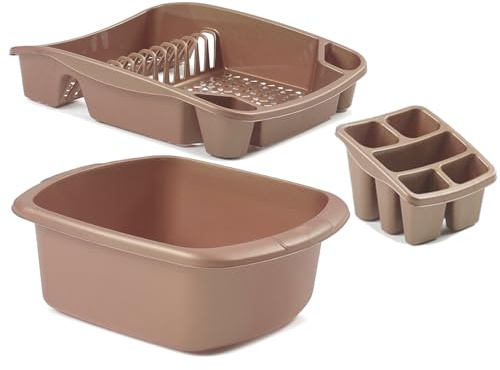 ZARVICZONIA Plastic Dish Drainer Set, Includes Cutlery Holder and Wasginh Bowl, Grey, Gold, Black and Cream Pack 3 set (Gold)