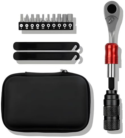 lcvtos Set Cricchetto e Bussole 1/4, Kit di Attrezzi Meccanici per Auto, Include LEVA per Pneumatici, Borsa di Stoccaggio, per Computer, Telefono Cellulare, Orologio, Occhiali (Nero)