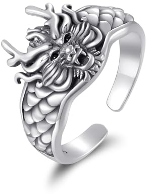 Drakring män 925 sterlingsilver drake ring öppen justerbar storlek ring drake smycke present för män kvinnor