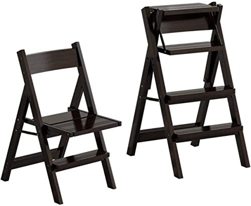 Chair Step stool-Wooden Ladders Small Foot Stools Wood Folding Step Stool for Adults Bench Rack Color : Black