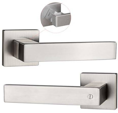 HAIFUAN Diseño especial, manija giratoria con cuello para bloquear y desbloquear, manija de palanca para puerta de dormitorio y baño, manija cuadrada con palanca de puerta embutida (Z04-F103-BK)
