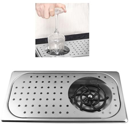 aqxreight Pitcher Rinser Glass Rinser Cup Washer à 360 Degrés Serma Rotatif en Acier Inoxydable Nettoyer de Tasse Automatique avec Plateau Goutte à Goutte pour Le Restaurant Home Kitchen (Acier