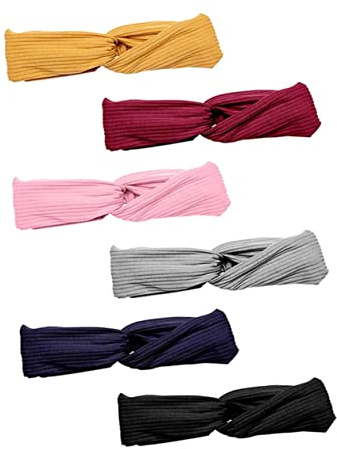 ERINGOGO Elastische Damen Haarbänder Farbecht und Rutschfest 6 Stück-pack aus Stoff mit Kreuzmuster Vielseitig Einsetzbar für Sport und Gesichtsmaske