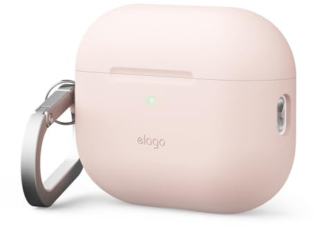 elago Premium Silikonskal Kompatibelt Med AirPods Pro 3 Fodral – Karbinhake Ingår, Stöder Trådlös Laddning, Stötsäkert, Fullständigt Skydd (Sandrosa)