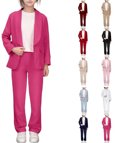 Girls' Trousers Suits Kids Formal 2 Piece Prom Suit Solid Color Lapel Blazern and Straight Leg Suit Pants Wedding Party Formal Outfit Kids Long Sleeve Leisure School Stagehost Costumes, 3-14 Years