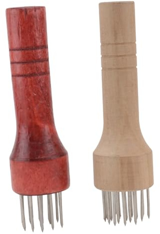 OFFIGAM Barbecue Meat Tenderizer and Steak Tenderizers Set, 2pcs Stainless Steel Needles Red and White Wood Handles, Household Cooking Tool for Beef, Pork, and Poultry Meat Pounding