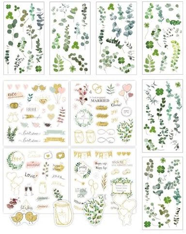 FUGLUS Pegatinas de boda libro de visitas – pegatinas vintage de boda pegatinas personalizadas para libro de visitas y álbum de fotos con mucho amor–eucalipto boda para scrapbook–decoración de