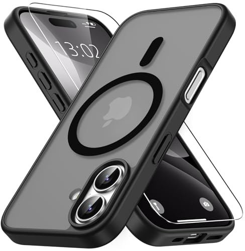 Vansdon Cover Magnetica per iPhone 17 con 1 Pezzi Vetro Temperato, Compatibile con Magsafe, Protezione anticaduta di livello militare, Custodia Traslucida Opaca Sottile Antiurto-Nero