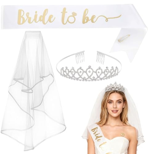 Bride To Be Schärpe Und Schleier,Jga Accessoires,Bride To Be Deko (Gold) | Frauen Junggesellenabschied Tiara,Jungesellinenabschied Braut, Accessoires FüR Bride To Be,Junggesellenabschied Frauen