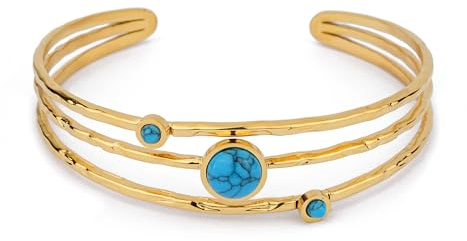 TaYolnFaSo Armreif aus natürlichen Edelsteinen, 18 Karat vergoldet, verstellbar, weit zu öffnen, Armschmuck, Geschenk für Frauen