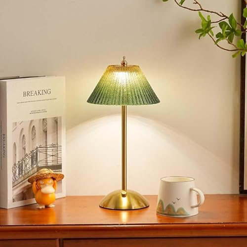 OOWOKS Lampe de table sans fil à batterie rechargeable Lampe de table LED à intensité variable Lampe de chevet tactile rechargeable par USB Petite lampe Veilleuse à batterie avec abat-jour en verre