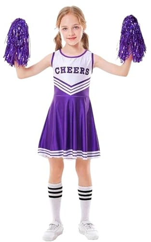 XIEHYA Disfraces De Animadora Uniformes escolares transpirables de animadora for niñas, elegantes uniformes fútbol(Purple,140)