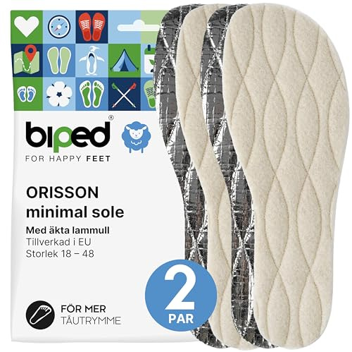 biped minimal sole ORISSON – 2 par filtsulor för barfotaskor – äkta ull – varma termiska sulor – för vuxna och barn(43)