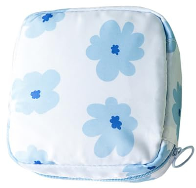 VALICLUD Bolsa para Guardar Toallas Sanitarias Cremallera Período Menstrual para Mujeres Diseño Floral y Base white Bolsa Pequeña para Uso Exterior