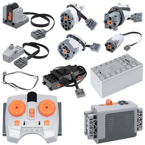 Power Functions Motor Set, APKLVSR 11-teiliges Elektrisch Spielzeug Motoren Set mit XL/L/M-Motor,Servomotor,Zugmotor,IR-Fernbedienungs, Batteriebox, Empfänger,Lichtkabel,Kompatibel mit Technik Zug
