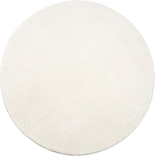 the carpet Relax – Superweiches Badezimmerteppich, Flauschige Badematte in Felloptik, rutschfest & Waschbar (30°C), Ultra Soft Badvorleger Anti-Rutsch für Bad & WC, Creme, 120 x 120 cm Rund