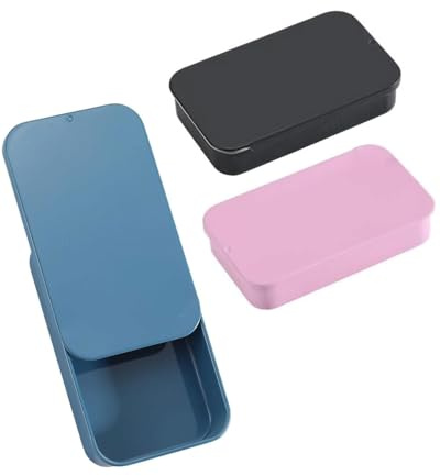 JIPUKE Slide Top Small Tin Box, 3 Pcs 80x50x15 millimeters Rectangular Hinged Containers, Portable Empty Metal Box with Lids for Jewelry, Candies, Crafts, Lip Balm, Pills (3 Colors)