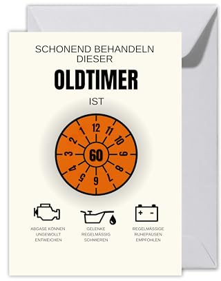 WBdesignz XXL Geburtstagskarte „Schonend behandeln dieser Oldtimer ist 60“ mit Umschlag - Lustige Karte mit TÜV-Plakette - für Männer, Freunde & Kollegen zum sechzigsten Geburtstag (XXL DIN A4)