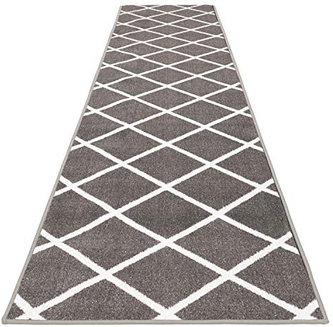 House, Home and More Skid-Resistant Carpet Runner – Diamond Trellis Lattice – Misty Gray & Linen White – 6 Feet X 26 Inches
