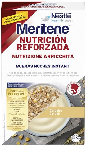 Meritene Nutrición Reforzada Buenas Noches | Crema de Cereales para Cena | Rica en Proteínas, Vitaminas y Minerales | Sin Azúcar Añadida | Fácil de Ingerir | Para Personas Mayores | 520g