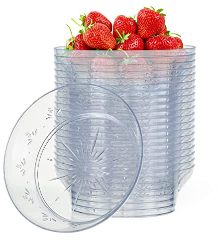 MATANA 20 Cuencos de Plástico Duro Transparente, 360ml - Postres, Aperitivos, Bocadillos, Caramelos, Dulces, Helados, Chuches - Resistente, Elegante y Reutilizable