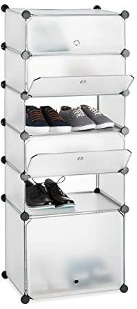 Relaxdays Schuhregal Kunststoff, transparent, HBT 52 x 37 x 9cm | Regalsystem 6 Fächer