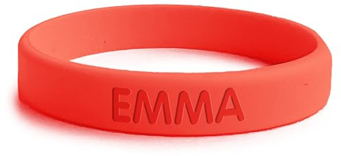 bienpegado Pulsera personalizada SOS para niños de silicona, ideal para salidas y paseos. utilizarlas en varios tamaños y paseos. Resistente al agua y duradera (Rojo).
