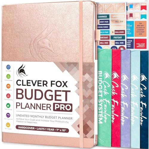 Clever Fox Budget Planner Pro with Cash Budgeting Envelopes, Rose Gold
