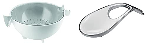 Guzzini Set Scolatutto con Contenitore Kitchen Active Design, Grigio, 30 X 25 X H12.5 Cm & Poggiamestolo Kitchen Active Design, Grigio Cielo, 24 X 11 X H4.5 Cm