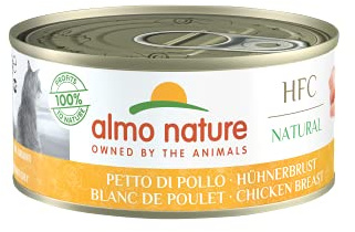 Almo Nature - naturlig HFC med kycklingvit - våt kattmat för vuxna: 24 burkar med 150 g