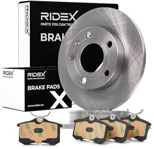 RIDEX 3405B1068 Juego para eje Kit de discos de freno y pastillas Trasero con muelle sin tornillos compatible con AUDI A4 B7 Avant 8ED