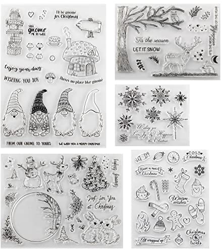 Stempel Weihnachten, 5 Blätter Weihnachtsstempel, Stempelset Weihnachten, Silikonstempel Weihnachten, Frohe Weihnachten Stempel, Silikonstempel Winter für Scrapbooking Karten DIY