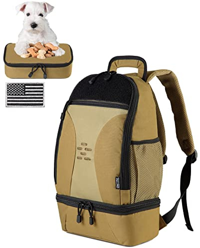 DBTAC Tactical Pet Backpack for Small Dogs & Cats - Compact Travel Bag with Insulated Pocket & 1x Detachable Food Container Included | Outdoor Hiking, Road Trip, Airplane Approved (Brown)