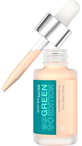 Maybelline New York Leichte Serum Foundation, Serum-Makeup für aufbaubare Deckkraft und ein natürliches Finish, Green Edition Superdrop Tinted Dry Oil Nr. 30, 1 Stück
