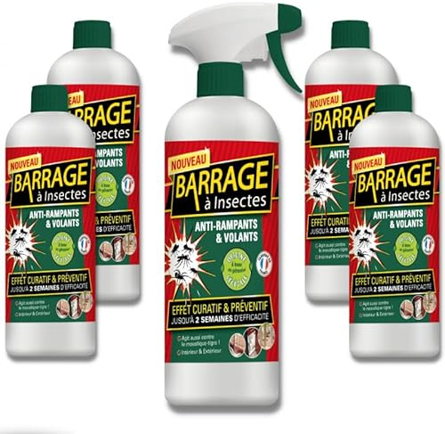 Barrages aux insectes lot de 5 - VENTEO - Anti-nuisible/Effet préventif - Agis en intérieur/extérieur - Toutes surfaces - Base de géraniol - Efficacité immédiate - 1L