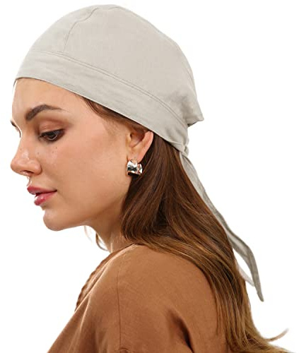 Amazhiyu Pure Linen Bandana Skull Cap for Women Head Wrap Summer Beanie Hats Flax