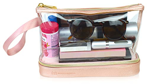 BUTLERBELL® Necessär transparent med ogenomskinlig del, 1 liters påse för flygplan handbagage, necessär för transport av vätskor, kosmetisk väska, transparent necessär, resetillbehör (Roséguld)
