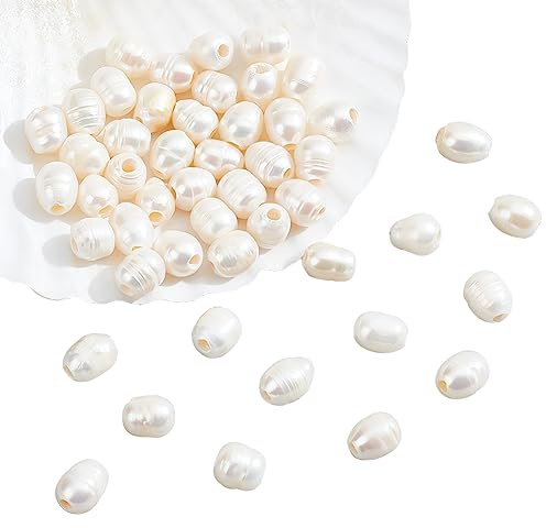 nbeads 50 Stück Ca. 8mm Natürliche Süßwasser Zuchtperlen Perlen, 2,5mm großes Loch Oval weiße Perle lose Barock Zuchtperlen Charms Perlen für Handwerk Muttertag Ohrringe Schmuck Machen