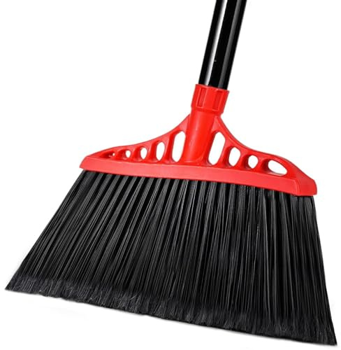 Tiumso Heavy Duty Angle Broom - 55 Adjustable Iron Handle with Stiff Bristles - Commercial-Grade Indoor/Outdoor Broom for Garage, Patio, Kitchen, Sidewalk & Concrete Cleaning (Black & Red)