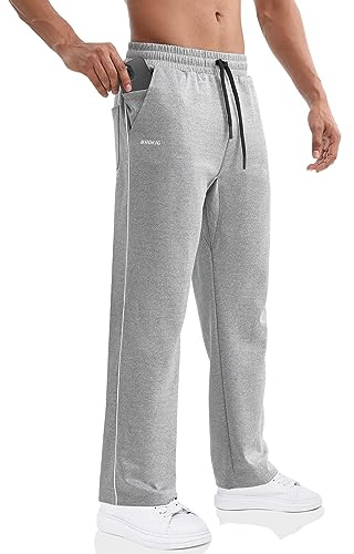 BROKIG Gerade Hose Trainingshose Sporthose Herren Lang | Loser Passform Freizeithose Herren, Open Bottom Joggers, Training Jogginghose Herren mit Reißverschluss Taschen